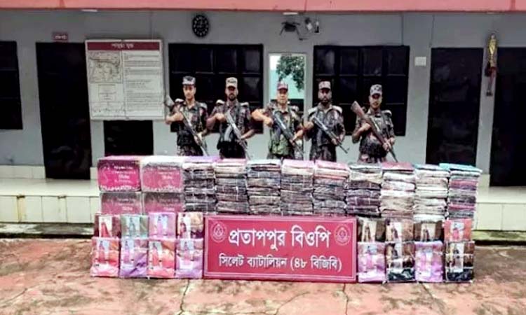 সিলেট সীমান্তে ৮০ লাখ টাকার চোরাই পণ্য জব্দ বিজিবির