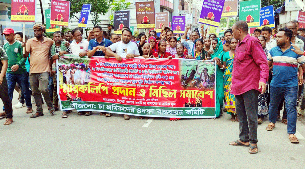 চারদফা দাবিতে চা শ্রমিকদের ১৫ দিনের আল্টিমেটাম