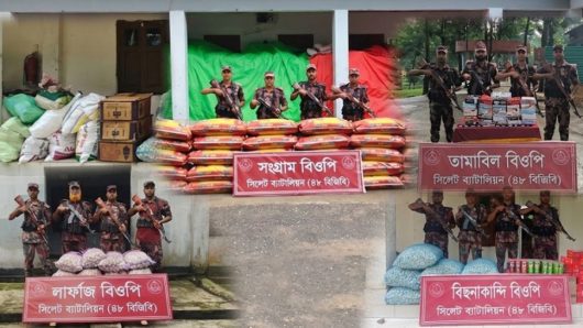 সিলেট সীমান্তে বিজিবির অভিযানে প্রায় ৭৯ লাখ টাকার চোরাচালানি পণ্য জব্দ