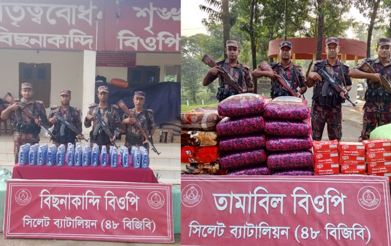 সিলেট সীমান্তে বিজিবির অভিযানে ৪৬ লাখ টাকার চোরাচালানি পণ্য আটক!