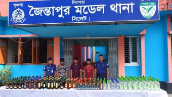 জৈন্তাপুরে ট্রাক থেকে বিপুল পরিমাণ ব্রান্ডের ভারতীয় মাদকদ্রব্য জব্দ, আটক ৩